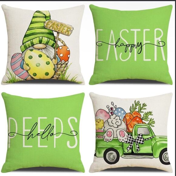 Easter Pillow Covers 18x18, Bunny Eggs Carrots Easter Decorations - Picture 1 of 1